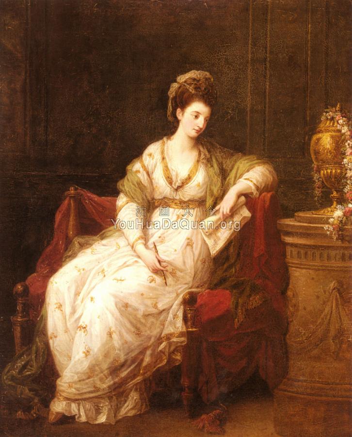 Portrait Of Louise Henrietta Campbell Later Lady Scarlett As The Muse Of Liter - 安杰利卡·考夫曼